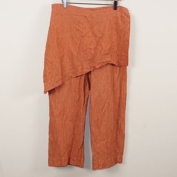 Bryn Walker Orange Linen Straight Leg Asymmetrical Wrap Pants Womens Sz L - Picture 1 of 13